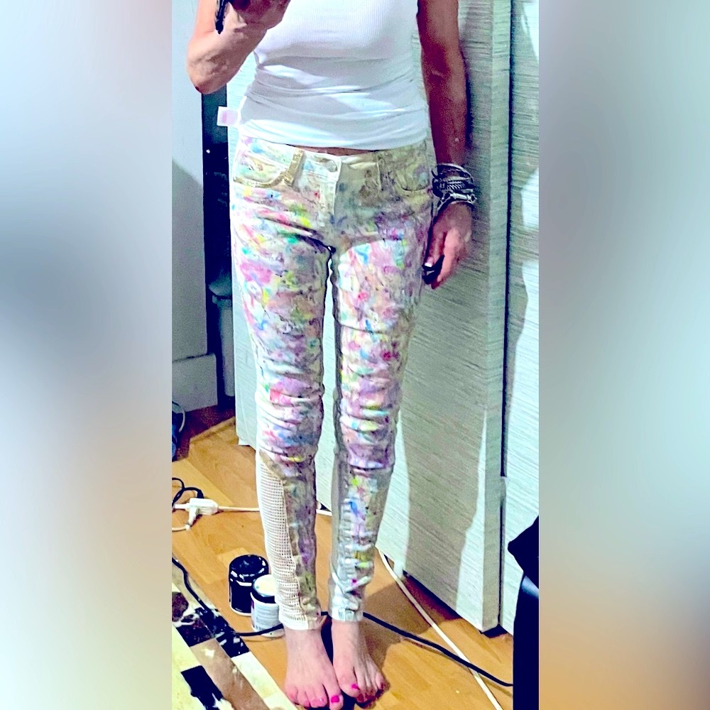 Hand painted 1 of a Kind washable jeans